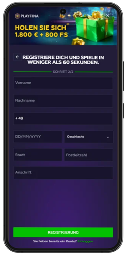 Playfina second reg form